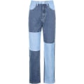 Miniatyrbilde 3 av 5: Kvinners Patchwork Jeans Høy Midje Straight Stretch Jeans Jenter Mote Col