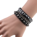 Miniatyrbilde 2 av 5: Multilayers Rivet Chains Gothic Punk Bred Cuff Lær Armbånd