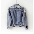 Miniatyrbilde 2 av 4: Kvinners brodert nagleperle kort denim jakke frakk, XL