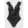 Miniatyrbillede 5 af 5: Kvinders V-hals Enkelt Stykke Badetøj Ruffle Tie Enkelt Bikini,XL