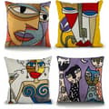 Sæt med 4 Picasso pudebetræk 45x45 cm broderede bomuldslinned sofa puder