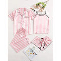 Miniatyrbilde 1 av 5: Kvinners Silke Satin Pyjamas Sett 4 Deler Nattøy Loungewear Pj Sett L