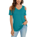 Miniatyrbilde 1 av 4: Womens Summer Casual T-skjorte Kort Erme Cold Shoulder V-hals Tunika Topper X