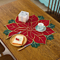 Miniatyrbild 3 av 5: Julduk, Röda Julstjärnor Broderade Dukar, 16 Tum Runda Jul Broderade Dukar, Julblommformad Duk för Jul