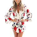 Miniatyrbillede 1 af 5: Dames Floral Print Langærmet Cropped Jumpsuit,XL