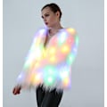 Miniatyrbillede 1 af 5: Led Pelsfrakke til Kvinder Regnbue Funklende Lys Op Jakke Hvid Pelsagtig Rave Kostume L