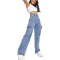 Miniatyrbilde 5 av 5: Kvinners Cargo Jeans med Høy Midje, Klafflomme og Vide Ben, Denimbukser XL