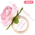 Miniatyrbilde 2 av 5: Serviettringsett Blomsterserviettholderringer Kunstige roseserviettringer Burlap Cord Serviettspenne Håndlaget Faux Rosa Serviettsløyfe Bionisk Blomst