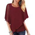 Miniatyrbilde 1 av 3: Kvinners lett flytende skjorte dobbeltlags trykt chiffon poncho bluse