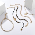 Miniatyrbillede 2 af 4: Bohemia Shell Charm Pendant Anklet Set 5Pcs Sort Læder Kæde B