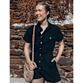 Miniatyrbilde 5 av 5: Kvinners sommer shorts ermet knapp lomme belte jumpsuit,XL