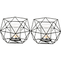 Miniatyrbild 1 av 5: Svart Tealight Ljusstake - Set om 2 Geometriska Ljusstakar Modern Design Centerpiece för Tealights Bröllop Vardagsrum Födelsedag Heminredning Metall
