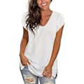 Miniatyrbillede 2 af 3: Kvinde Toppe Blomsterblad Korte Ærmer Sommer T-shirts Løs Pasform Side Split Casual