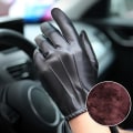 Miniatyrbillede 3 af 5: 1 par herrehandsker i imiteret læder med plys, fuld fingre, touch screen, vinter