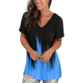 Miniatyrbilde 2 av 3: Plus size topper for kvinner Dame skjorte Dame kort ermet V-hals print T-skjorte lomme tunikaer casual topper bluser blå M