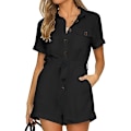 Miniatyrbilde 1 av 5: Kvinners sommer shorts ermet knapp lomme belte jumpsuit,XL