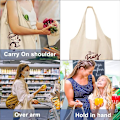 Miniatyrbillede 3 af 5: Lærred Tote Bag med inderpose, indkøbspose med stor kapacitet, maskinvaskbar