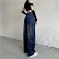 Miniatyrbillede 3 af 5: Amerikanske retro street loose broderede lige ben jeans kvinder 2022 nye c
