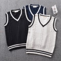 Miniatyrbilde 3 av 3: V-hals vest ermeløs genser/strikket vest, svart, XXL