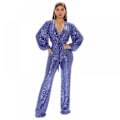 Miniatyrbillede 1 af 3: Moderigtigt og sexet V-hals pailletter bredbenet jumpsuit bukser-xxl
