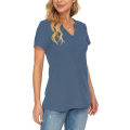 Miniatyrbilde 4 av 5: Kvinners sommer vaffel strikket kort ermet tunika topper V-hals Henley løs bluse