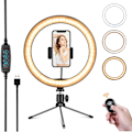 Pikkukuva 1 / 5: Led Selfie Ring Light -rengasvalo jalustalla ja kaukosäätimellä