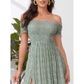Miniatyrbilde 4 av 5: Kvinners Bohémske Blomstermønster Off Shoulder Slit Lang A-Linje Kjole，XL