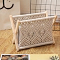 Miniatyrbild 4 av 5: Bohemisk Macrame Tidskriftsställ, Handvävd Bok Dagbok Organizer, Handduksförvaring