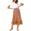 Miniatyrbillede 3 af 5: Kvinders Boho Blomsterprint Elastisk Højtaljet Plisseret A-Linje Midi Nederdel XL
