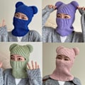 Miniatyrbillede 2 af 3: Vinterhue Varm Hætte Halstørklæde Hat Balaclava Strik Hue Hat til Kvinder