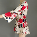 Miniatyrbillede 5 af 5: Dames Floral Print Langærmet Cropped Jumpsuit,XL
