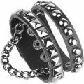 Miniatyrbild 3 av 3: Nitarmband Flerskikts Svart Läder Manschett Hjärtformad Berlock Armband Nitat Kedja Handled Punk Sport Rock Armband Justerbar 17+cm