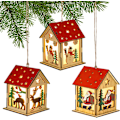 Miniatyrbild 1 av 5: Träjulgransdekoration - 3 stycken lysande julhus med snöre - Lysande julby - för julparty