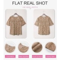 Miniatyrbilde 3 av 3: Kvinners 3/4 klokkeermet bluse sommer crewneck blonder topper floral teksturert babydoll skjorter XL
