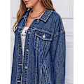 Miniatyrbild 4 av 5: Kvinnors mode vår knapp ner midi lång denim jean jacka trenchcoat