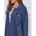 Miniatyrbillede 4 af 5: Kvinde Mode Forår Knap Ned Midi Lang Denim Jean Jakke Trenchcoat