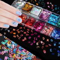 Pikkukuva 3 / 5: Kirjain kynsien koristelupaljetit Laser aakkoset kynsien glitterhiutaleet konfetti DIY Des