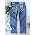 Pikkukuva 3 / 3: Naisten Revityt Leopardi Kukka Tilkkutäkki Farkut Tuhottu Slim Fit Denim Housut
