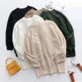 Miniatyrbilde 5 av 5: Dame Crewneck Langærmet Oversized Kabelstrikket Chunky Pullover Kort Sweat