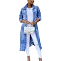 Miniatyrbilde 1 av 3: Kvinners Distressed Hole Over Knee Midi Lang Denim Jakke Trench Coat, STØRRELSE