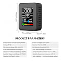 Miniatyrbillede 5 af 5: 5 i 1 Luftkvalitetsmonitor TVOC HCHO Temperatur Luftfugtighed CO2 Måler, USB Genopladelig CO2 Detektor Sort