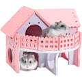 Miniatyrbild 1 av 5: Trähus för hamster, rosa litet husdjurshus med dubbla lager villa balkong montering hamsterleksak 17 x 15 x 15 cm