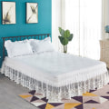 Miniatyrbillede 3 af 3: Tulle Lace Trimmed Elastisk Plisseret Sengekappe, Ruffle Wrap Around Sengekappe Queen (Hvid, 18in)