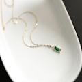 Miniatyrbillede 2 af 5: Baguette CZ Pendant Halskæde | Belagt Sterlingsølv | Smaragd B