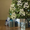Miniatyrbillede 5 af 5: Sæt med 6 Træ Hjerteformede Julehængende Pynt med Fred Kærlighed Glæde Tro Jul Håb