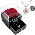Miniatyrbild 1 av 5: Bevarad äkta ros med Love You-halsband i 100 språk presentset