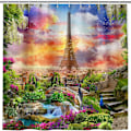 Pikkukuva 2 / 4: Suojakalvo vedenpitävä ja homeenkestävä Pariisin Eiffel-torni Riikinkukko Polyesterikylpyverho 180 x 180 cm