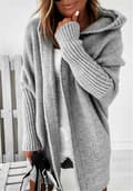 Dame Lang Cardigan Strikkede Åben Front Oversized Hætte O