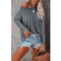 Miniatyrbillede 2 af 3: Kvinders Casual Ensfarvet Langærmet T-shirts Lomme Sideslids Skjorter Loo