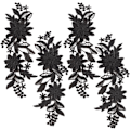 Miniatyrbild 1 av 4: 4 st Broderade Blommiga Spetsapplikationer Daisy Blommor Blad Broderade Tyglapp Svart Sy på Krage Applikationer för DIY Sömnad Hantverk Bröllop Dekoration